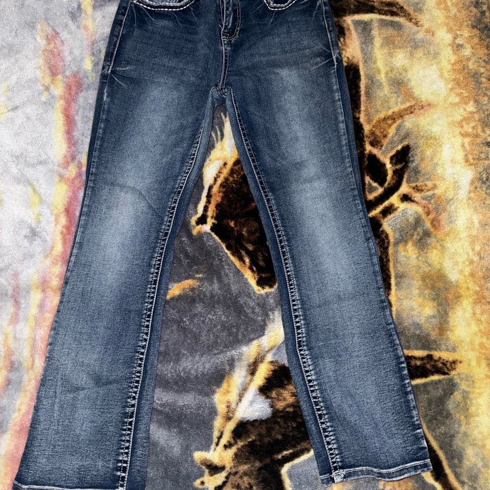 Blue Flare Wide Leg Jeans with Gradient Effect